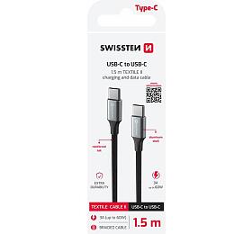 DATOVÝ KABEL SWISSTEN TEXTILE II USB-C / USB-C 1,5 M ČERNÝ