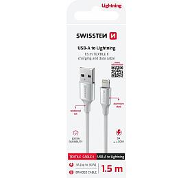 DATOVÝ KABEL SWISSTEN TEXTILE II USB / LIGHTNING 1,5 M BÍLÝ
