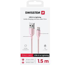 DATOVÝ KABEL SWISSTEN TEXTILE II USB / LIGHTNING 1,5 M RŮŽOVÝ