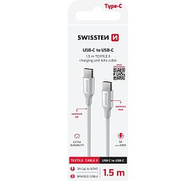 DATOVÝ KABEL SWISSTEN TEXTILE II USB-C / USB-C 1,5 M BÍLÝ