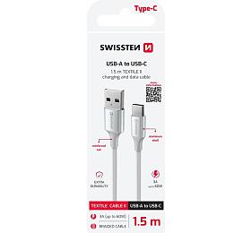 DATOVÝ KABEL SWISSTEN TEXTILE II USB / USB-C 1,5 M BÍLÝ