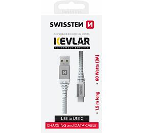 DATOVÝ KABEL SWISSTEN ARAMID REINFORCED USB / USB-C 1,5 M BÍLÝ