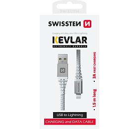 DATOVÝ KABEL SWISSTEN ARAMID REINFORCED USB / LIGHTNING 1,5 M BÍLÝ