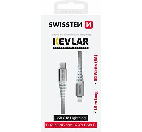 DATOVÝ KABEL SWISSTEN ARAMID REINFORCED USB-C / LIGHTNING 1,5 M BÍLÝ