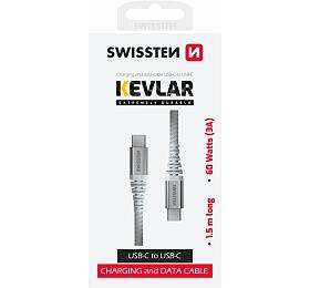 DATOVÝ KABEL SWISSTEN ARAMID REINFORCED USB-C / USB-C 1,5 M BÍLÝ