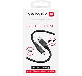 DATOVÝ KABEL SWISSTEN SOFT SILICONE USB-A / LIGHTNING 0,4 M ČERNÝ