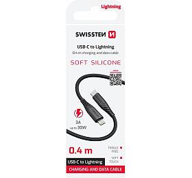 DATOVÝ KABEL SWISSTEN SOFT SILICONE USB-C / LIGHTNING 0,4 M ČERNÝ