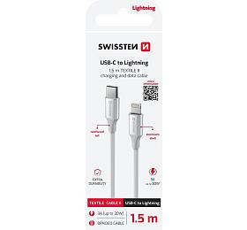 DATOVÝ KABEL SWISSTEN TEXTILE II USB-C / LIGHTNING 1,5 M BÍLÝ