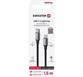 DATOVÝ KABEL SWISSTEN TEXTILE II USB-C / LIGHTNING 1,5 M ČERNÝ