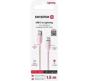 DATOVÝ KABEL SWISSTEN TEXTILE II USB-C / LIGHTNING 1,5 M RŮŽOVÝ