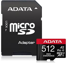 A-Data ADATA MicroSDXC karta 512GB High Endurance UHS-I C10 V30 A2 (R:100/W:85 MB/s) + SD adaptr (AUSDX512GUI3V30SHA2-RA1)