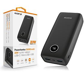 Powerbanka ALIGATOR Power Delivery 20W, rychl nabjen, 30 000 mAh, ern