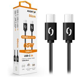 Datový kabel ALIGATOR POWER 65W, USB-C/USB-C 3A, 0,5m černý