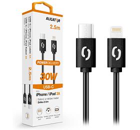 Datový kabel ALIGATOR POWER 30W, USB-C/Lightning 3A, 2,5m černý