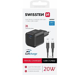 SWISSTEN S͍OV ADAPTR GaN 1x USB-C 20W POWER DELIVERY ERN + DATOV KABEL USB-C/USB-C 1,2 M ERN