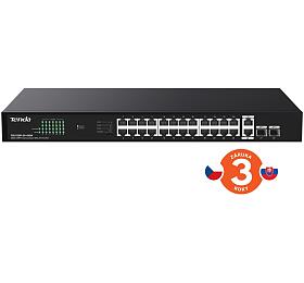 Tenda TEG1128P-24-410W PoE+ Gigabit switch 24x 1Gb/s PoE+ 802.3af/at + 2x SFP + 2x RJ45, 370W, Rack (75011995)