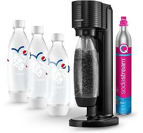 SET Vrobnk sody SodaStream GAIA Black + Lhev SodaStream FUSE 3 x 1l pepsi love, bl