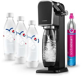 SET Vrobnk sody SodaStream Art Black + Lhev SodaStream FUSE 3 x 1l pepsi love, bl