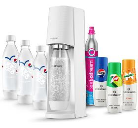 SET Vrobnk sody SodaStream Terra White + Lhev SodaStream FUSE 3 x 1l pepsi love, bl + Sirup Sodastream Pepsi 440 ml + 7UP 440 ml + Mirinda 440 ml