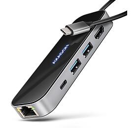 Axagon AXAGON HMC-6GLN, USB 5Gbps hub, 2x USB-A, USB-C, HDMI 4k/60Hz, RJ-45 GLAN, PD 100W, kabel USB-C 20cm