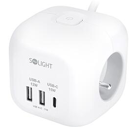 Prodlužovací přívod Solight PP145C, 3 zásuvky s USB A+C
