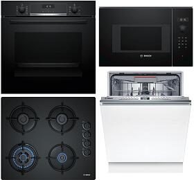 SET Trouba vestavn Bosch HBG537EB3 + Mikrovlnn trouba Bosch BFL524MB0 + Plynov deska Bosch POH6B6B10 ern + Myka Bosch SMV4EVX08E