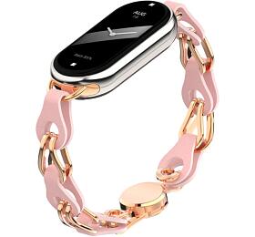 Xiaomi Smart Band 8/9/10 Strap kov/kůže Růžový