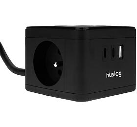 Nabíjecí stanice Huslog 12W 2xzásuvka, 2xUSB-C, 1xUSB černá