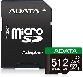 ADATA Speed Plus/Micro SD/512GB/UHS-I U3 / Class 10/+ Adaptér (UD512GUI3V30A2SP-RA1)