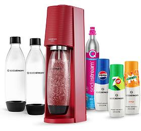 SET Vrobnk sody SodaStream Terra Red + Nhradn lhev SodaStream FUSE 2x1l, ern + Sirup Sodastream Pepsi 440 ml + 7UP 440 ml + Mirinda 440 ml