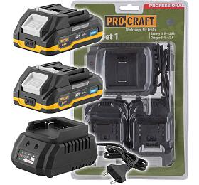 Sada baterie 20V 2Ah (2 ks) + 1 nabjeka Procraft PBC-Set 1 / PBC-Set 1