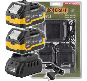 Sada baterie 20V 4Ah (2 ks) + 1 nabjeka Procraft PBC-Set 2 / PBC-Set 2