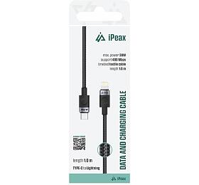 iPEAX TEXTILNÍ KABEL USB-C / LIGHTNING 1M, USB 2.0 ČERNÝ