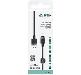 iPEAX TEXTILNÍ KABEL USB-A / USB-C 1M, USB 2.0 ČERNÝ