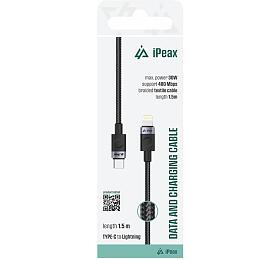 iPEAX TEXTILNÍ KABEL USB-C / LIGHTNING 1,5M, USB 2.0 ČERNÝ
