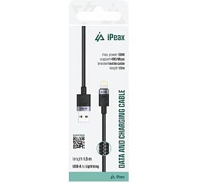 iPEAX TEXTILNÍ KABEL USB-A / LIGHTNING 1,5M, USB 2.0 ČERNÝ