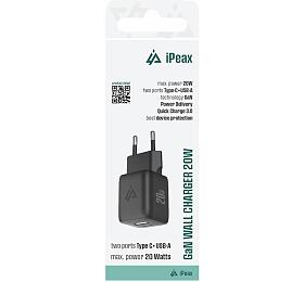 iPEAX GaN SÍŤOVÁ NABÍJEČKA 20W (USB-C + USB-A) ČERNÁ
