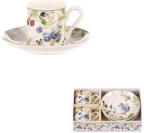 Hrneek s podlky po 2 kusech - drkov set, porceln, bl s lesnmi plody Autronic (POR003-3)