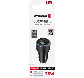 SWISSTEN CL ADAPTÉR USB-C PD + USB-A, 38W ČERNÝ