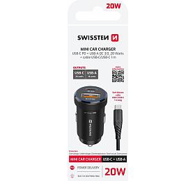 SWISSTEN CL ADAPTÉR USB-C PD + USB-A, 20W ČERNÝ + KABEL USB-C / USB-C, 1 M