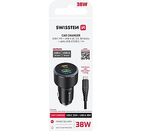 SWISSTEN CL ADAPTÉR USB-C PD + USB-A, 38W ČERNÝ + KABEL USB-C / USB-C, 1 M