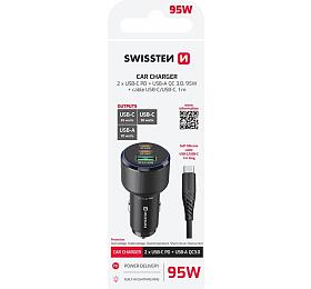 SWISSTEN CL ADAPTÉR 2x USB-C PD + USB-A, 95W ČERNÝ + KABEL USB-C / USB-C, 1 M