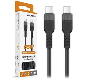 Datový kabel ALIGATOR SoftPastels 3A 65W, USB-C/USB-C, černý