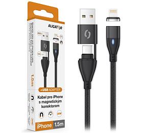 Datový kabel ALIGATOR MAGNETIC 3A 30W, USB-C+USB/Lightning 1,5m