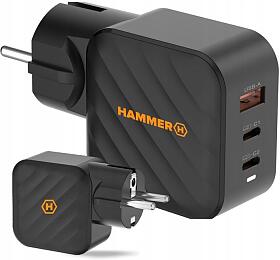 Nabíječka do sítě Hammer RapidCharge 65W, 1xUSB, 2xUSB-C černá