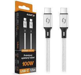 Datový kabel ALIGATOR PREMIUM 5A 100W, USB-C/USB-C, bílý