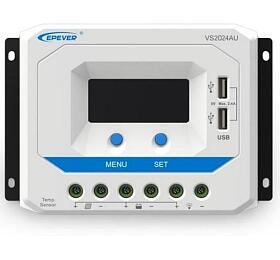 EPEVER VS2024AU solární PWM regulátor 12/24 V, 20 A, USB, vstup 50V