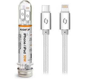 Datový kabel ALIGATOR TUBA 30W, USB-C/Lightning 1m bílý