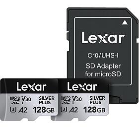 Sada 2 paměťových karet Lexar High-Performance Silver Plus microSDXC 2x128GB + adaptér