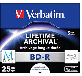 Disk Verbatim BD-R M-Disc 25GB, 4x, printable, jewel box, 5ks